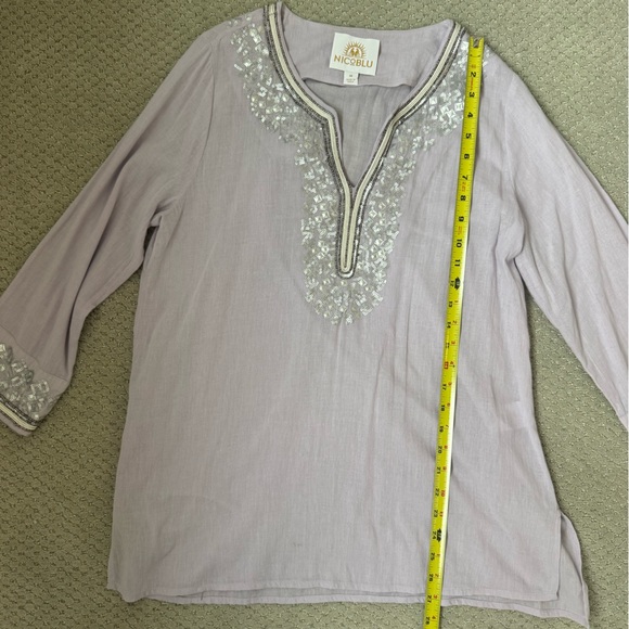 Nicoleblu Boho Beaded Tunic Top Lavender Sequin Embellished Medium - Picture 8 of 11